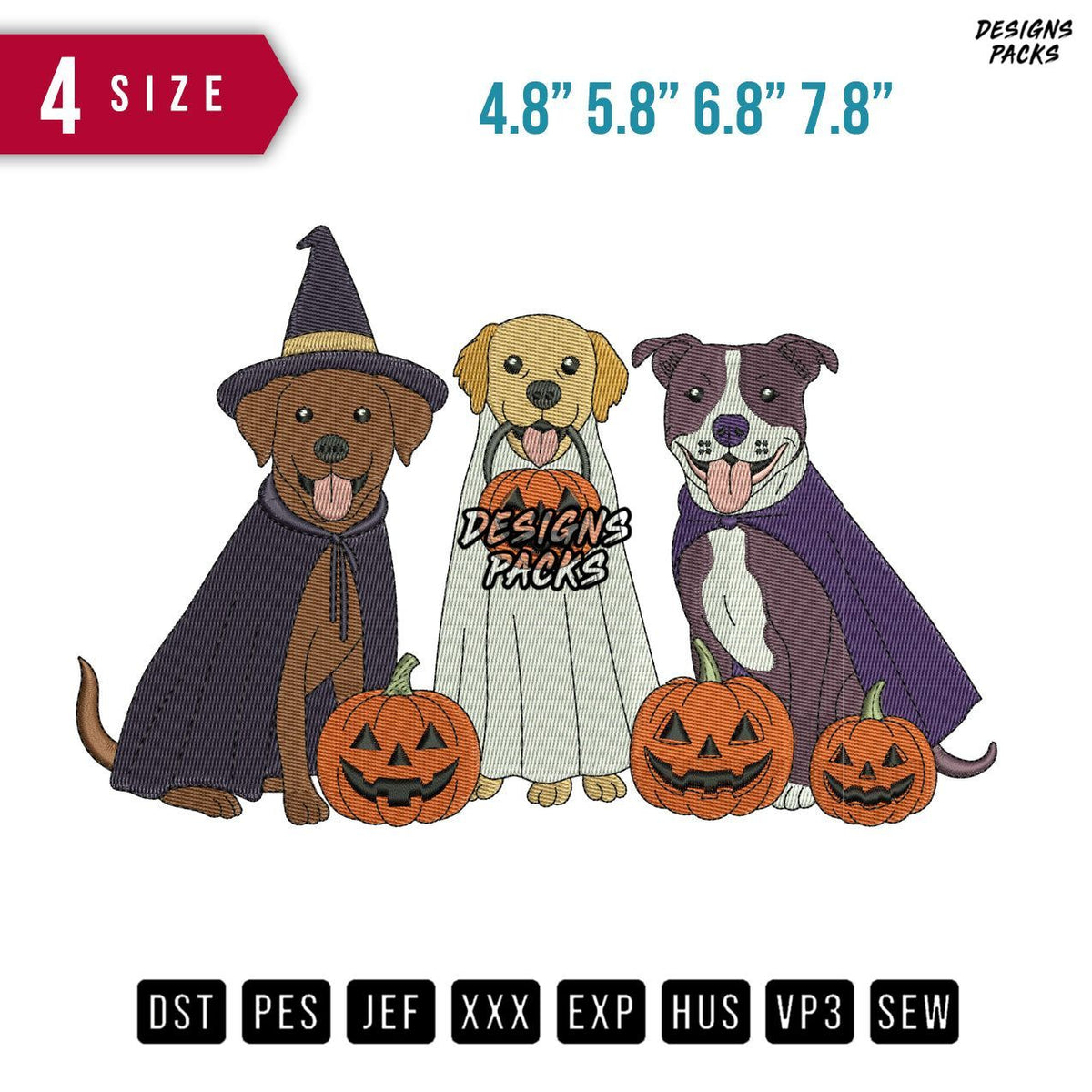 3 Dog Pumpkins Embroidery Design