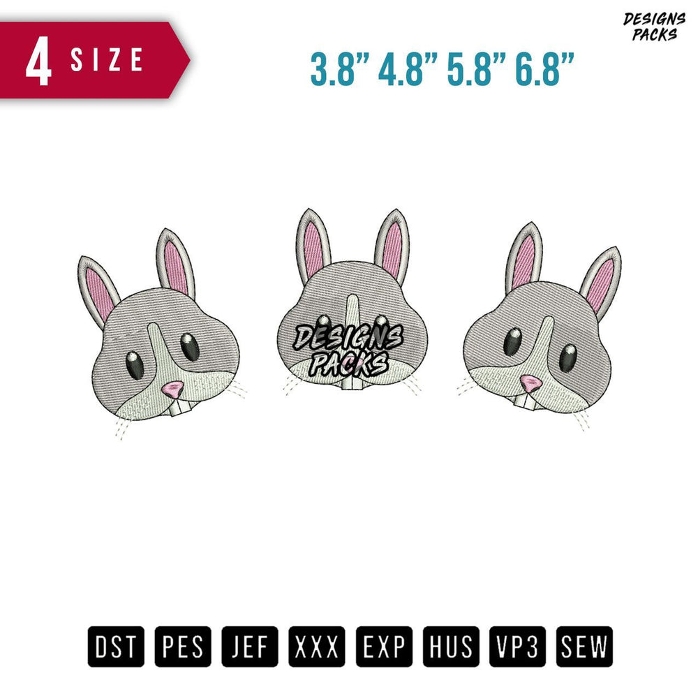 3 Head Bunnies Embroidery Design