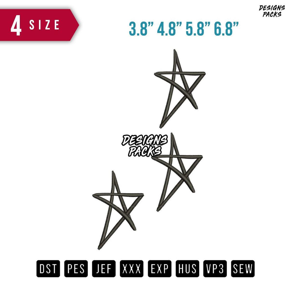 3 star satin Embroidery Design