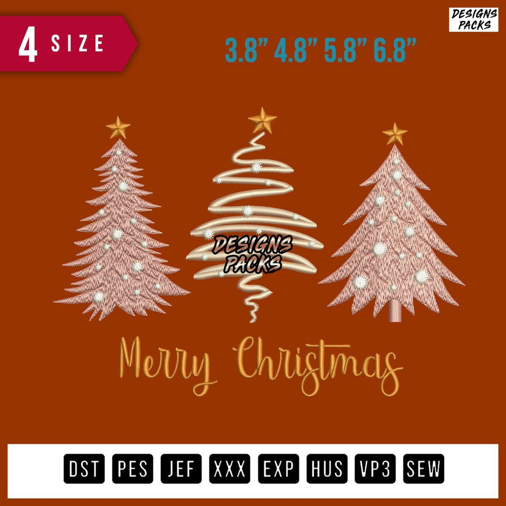 Tree Merry Christmas Embroidery Design