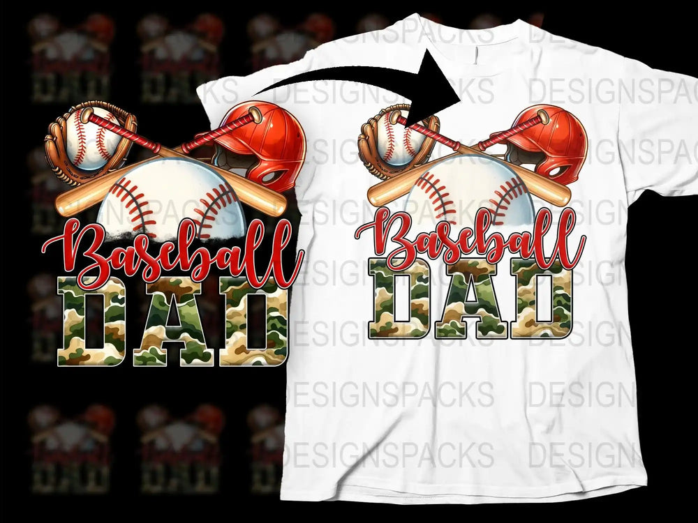 Baseball Dad T-Shirt, Camo Lettering, Sports Fan Gift, Father's Day Apparel, Men's Graphic Tee, Casual Streetwear, Athletic Fashion Shirt