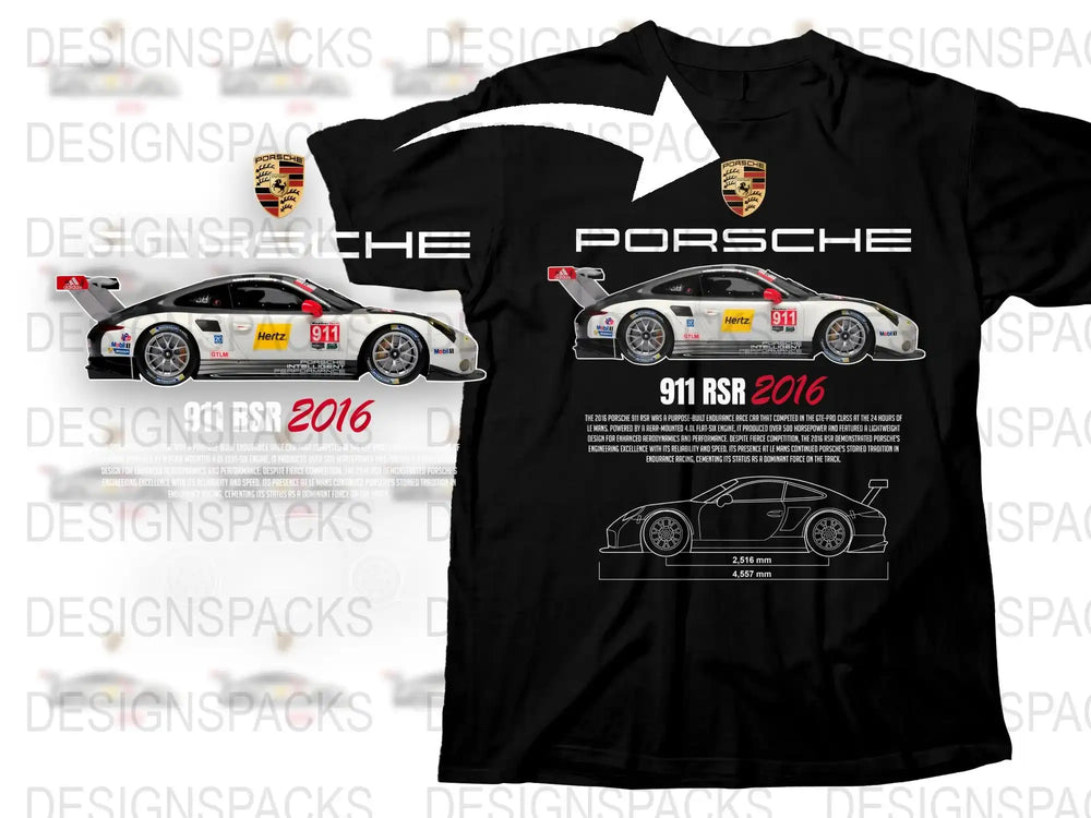 Porsche 911 RSR 2016 Graphic T-Shirt, Racing Car Enthusiast Tee, Motorsport Apparel, Collectible Car Design Shirt