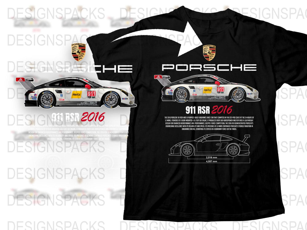 Porsche 911 RSR 2016 Graphic T-Shirt, Racing Car Enthusiast Tee, Motorsport Apparel, Collectible Car Design Shirt