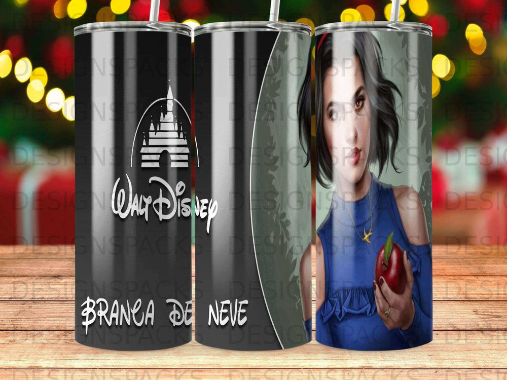 Snow White illustration on a tumbler with Disney castle and text.