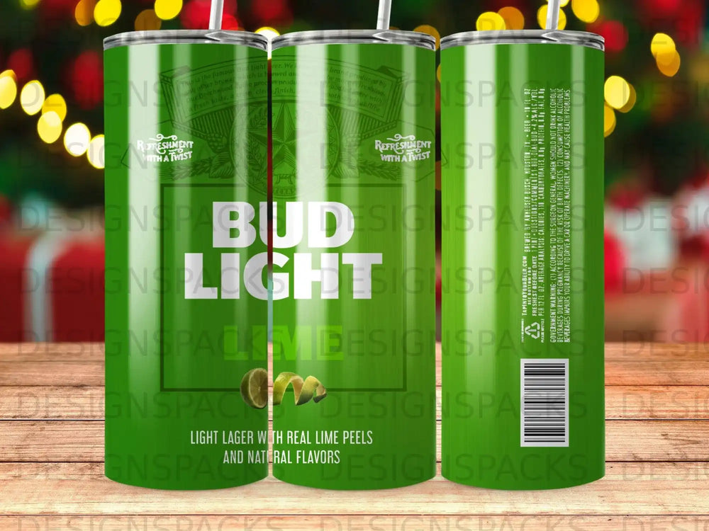 Bud Light aluminum bottle with lime peel graphics and "Refreshment with a Twist" slogan.