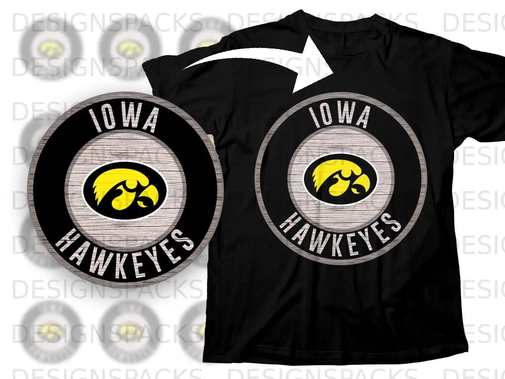 Iowa Hawkeyes Vintage Logo Graphic on Black Shirt