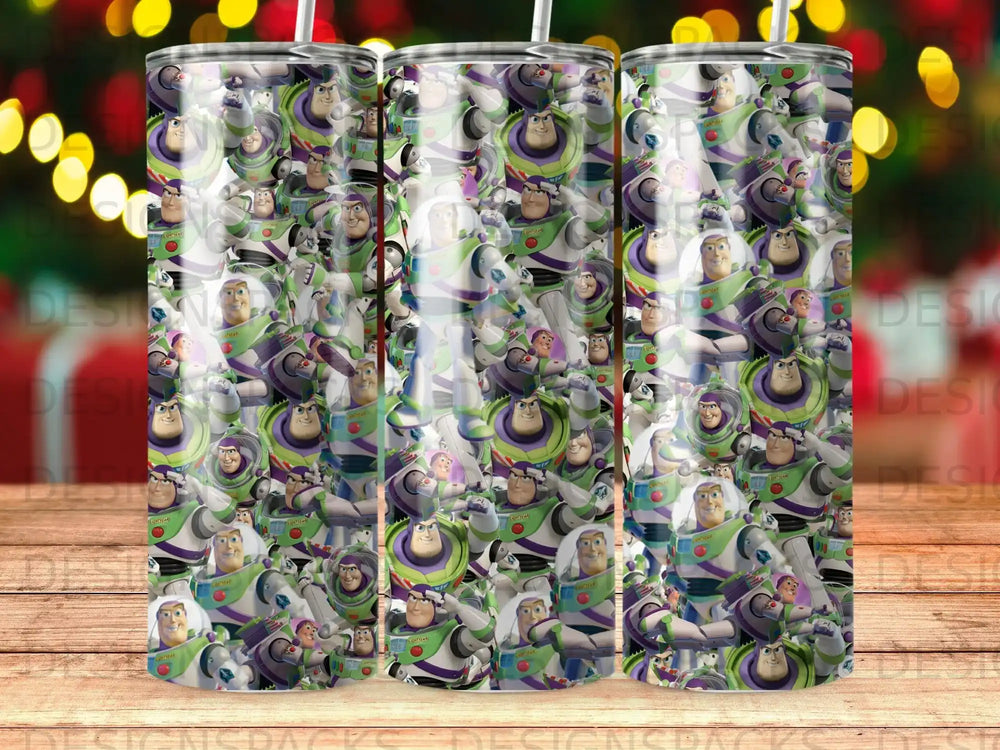 Buzz Lightyear pattern on a tumbler cup.