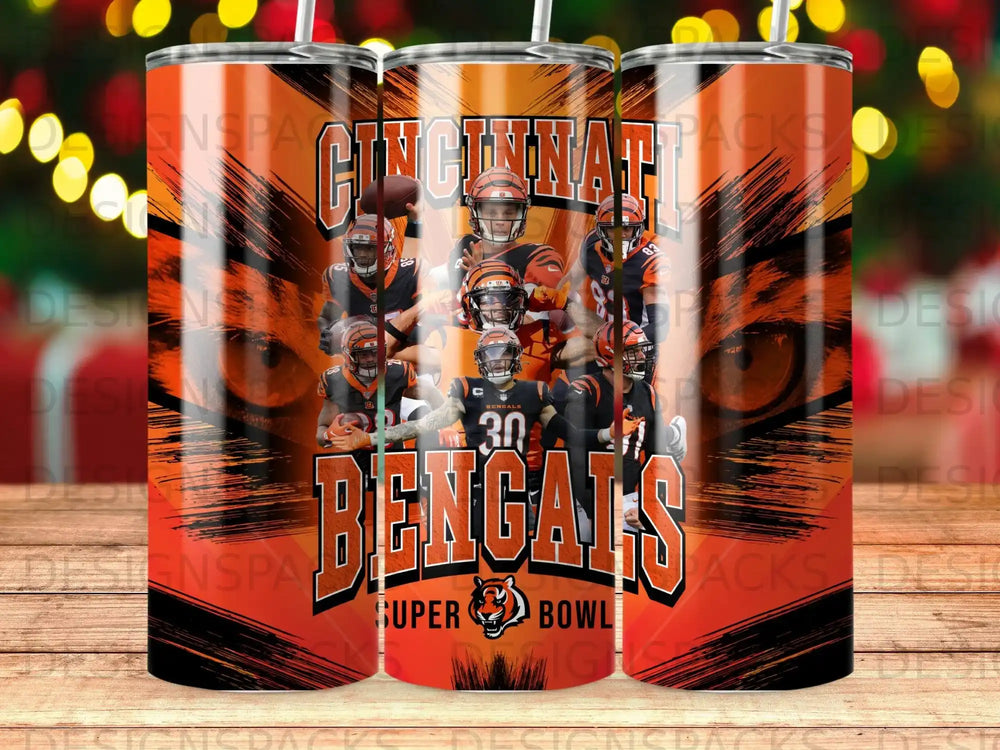 Cincinnati Bengals football team graphic on a tumbler.