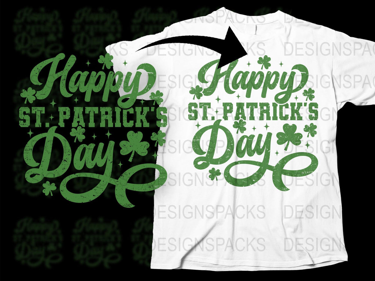Happy St. Patrick's Day T-Shirt, Green Clover Print, Unisex Irish Celebration Tee