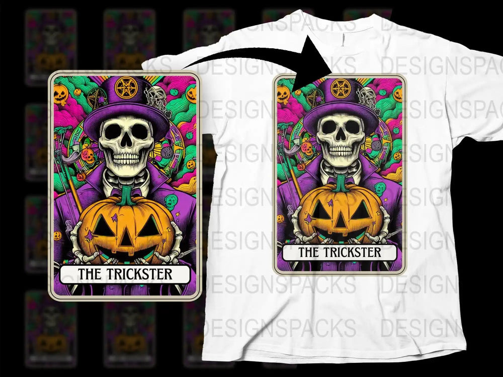 Gothic Skull Pumpkin Halloween T-Shirt, Colorful Trickster Graphic Tee, Unisex Horror Shirt for All Ages