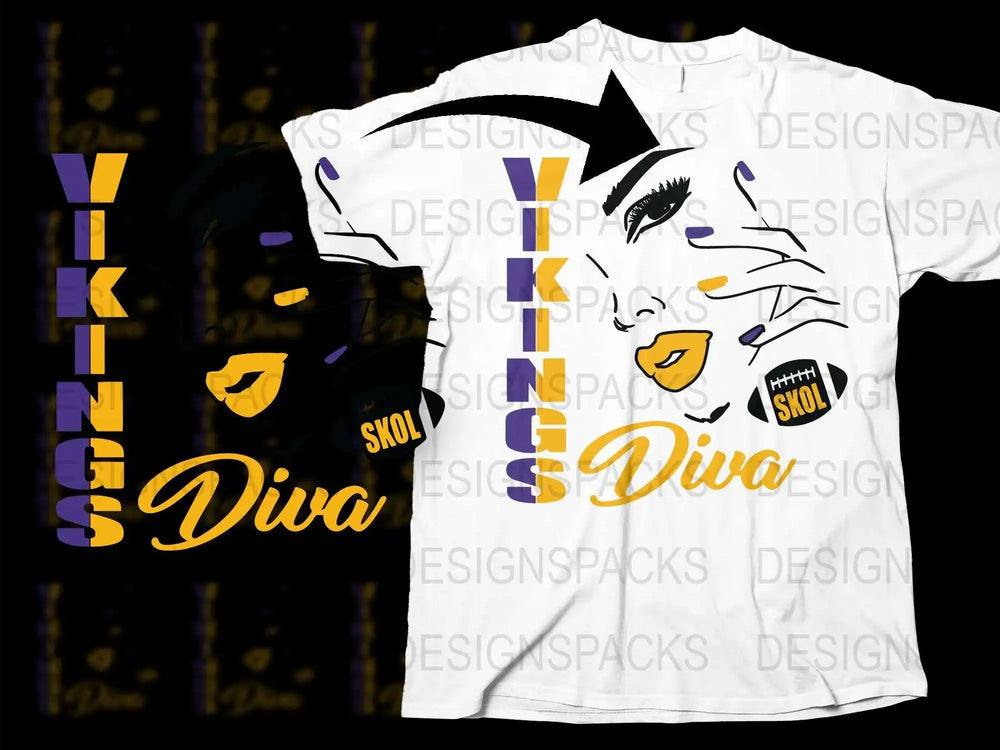 Vikings Diva T-Shirt, Football Fan Apparel, Purple and Gold Graphic Tee, Women's Stylish Sports Shirt, Skol Slogan