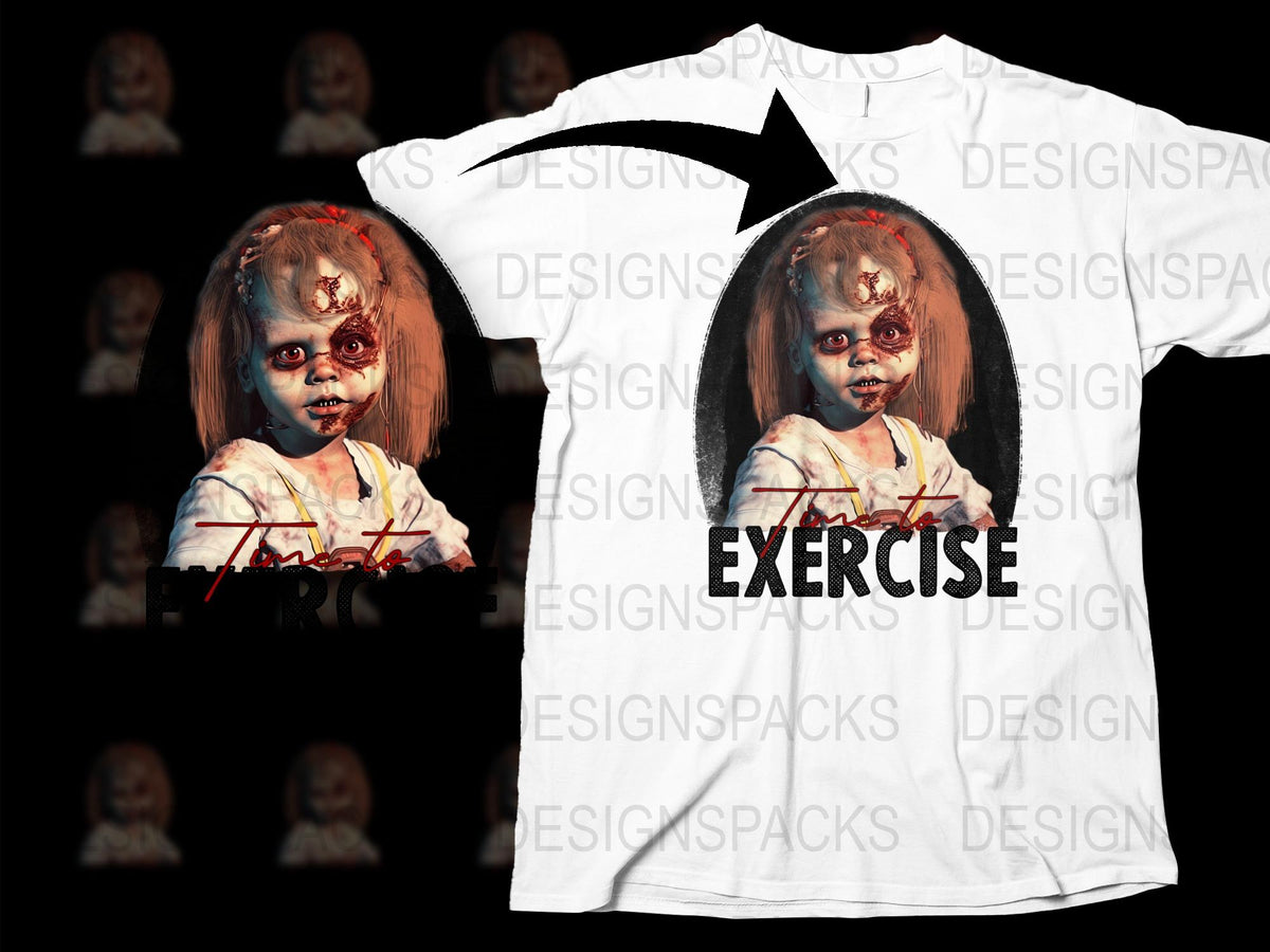 Creepy Zombie Girl Exercise Graphic T-Shirt, Unique Horror Design, Halloween Tee, Spooky Apparel, Fitness Fashion Shirt for Men and Women