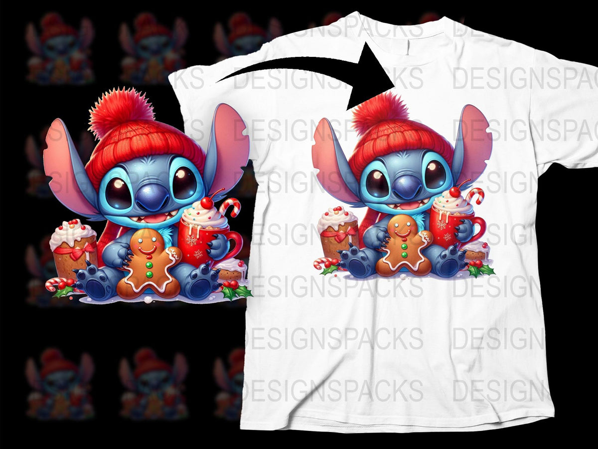 Kids Christmas T-Shirt, Cute Alien with Gingerbread and Hot Cocoa Design, Festive Holiday Apparel for Children