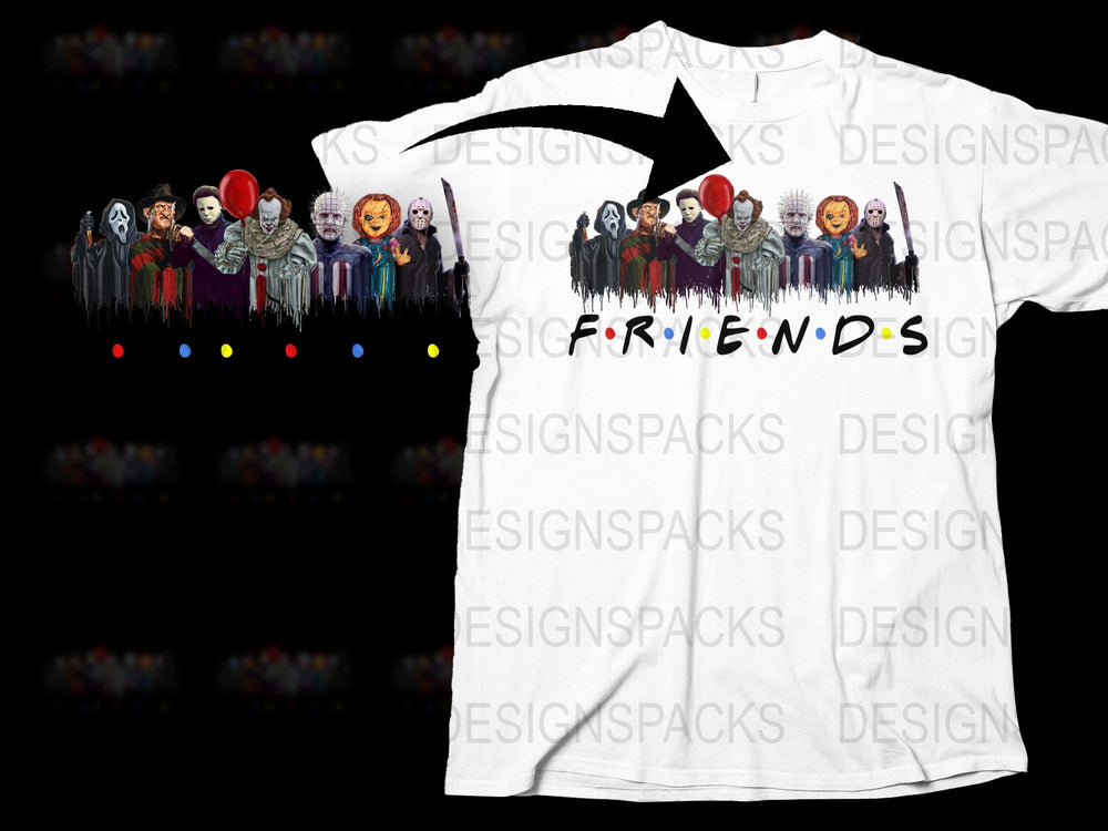 Horror Movie Icons Friends T-Shirt, Unisex Graphic Tee, Halloween Horror Characters, Casual Cool Shirt for Movie Fans