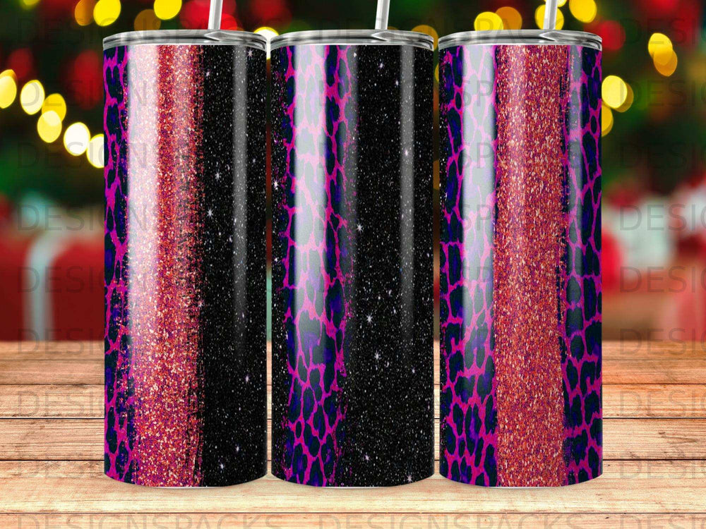 Glittery leopard print and black tumbler cup.