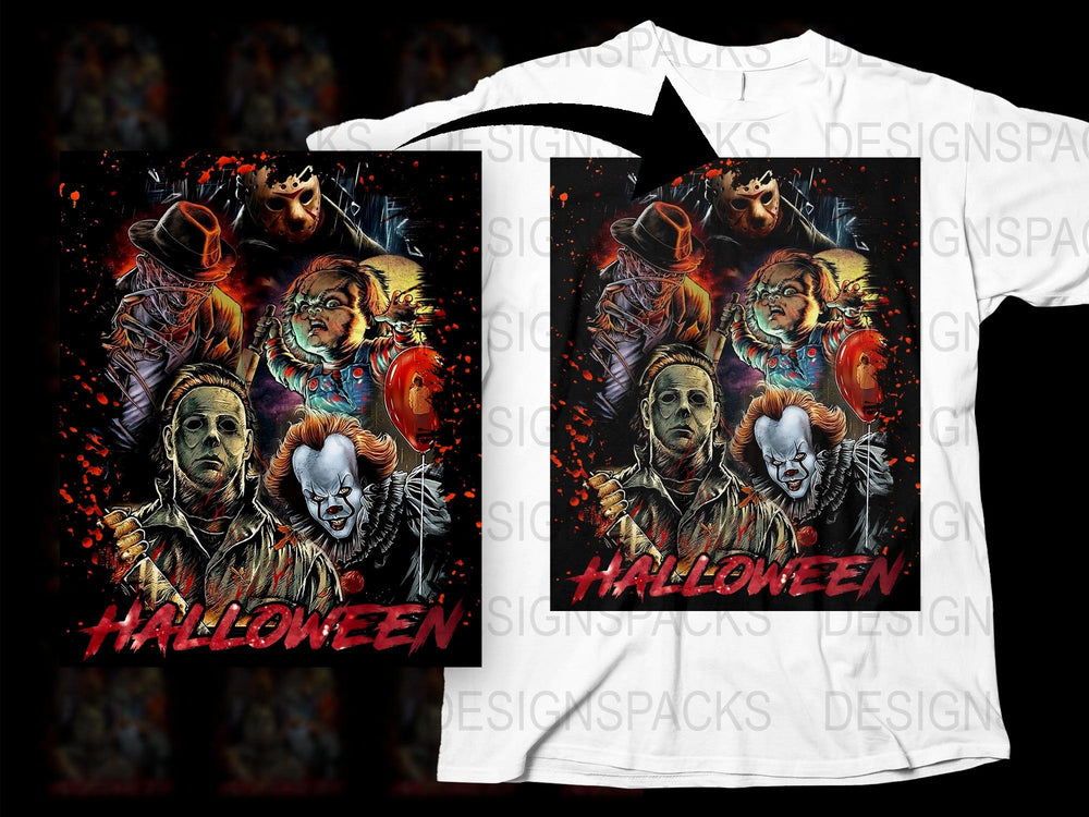Halloween Horror Movie T-Shirt, Classic Villains Graphic Tee, Scary Film Characters, Unisex Cotton Shirt
