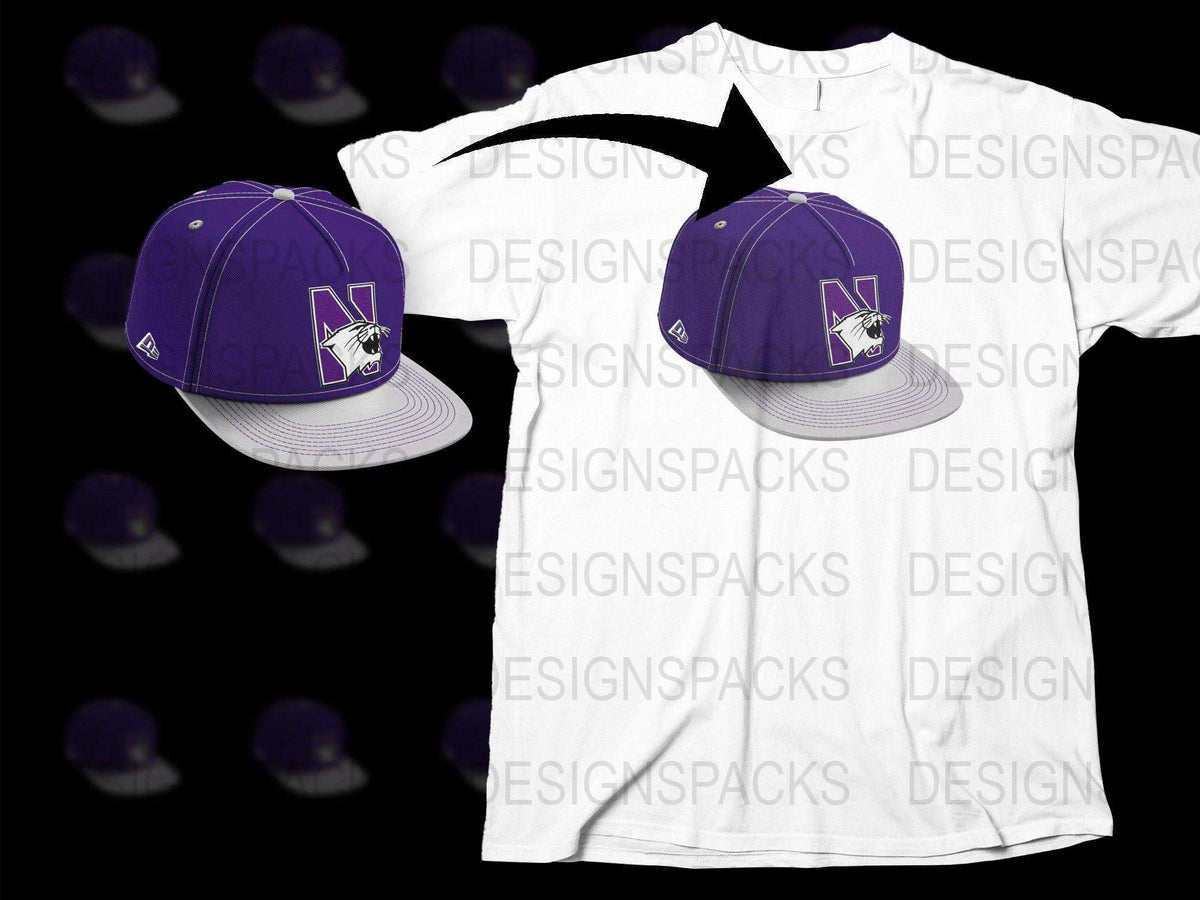 Purple and White Baseball Cap and T-Shirt Set with Unique Logo Design, Unisex Casual Wear