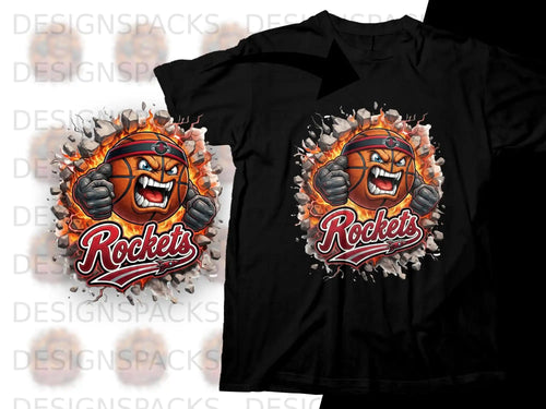 Black t-shirt with a cartoon basketball player with 