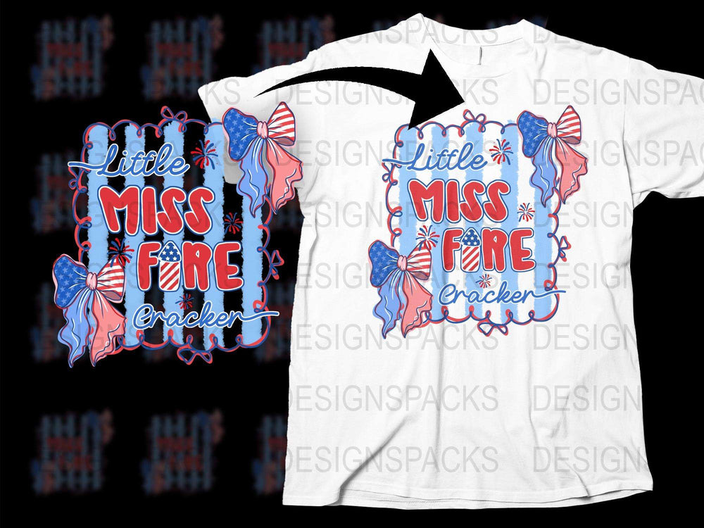 Little Miss Firecracker T-Shirt, Patriotic Kids Tee, Fourth of July Shirt, Butterfly Graphic, Red White and Blue