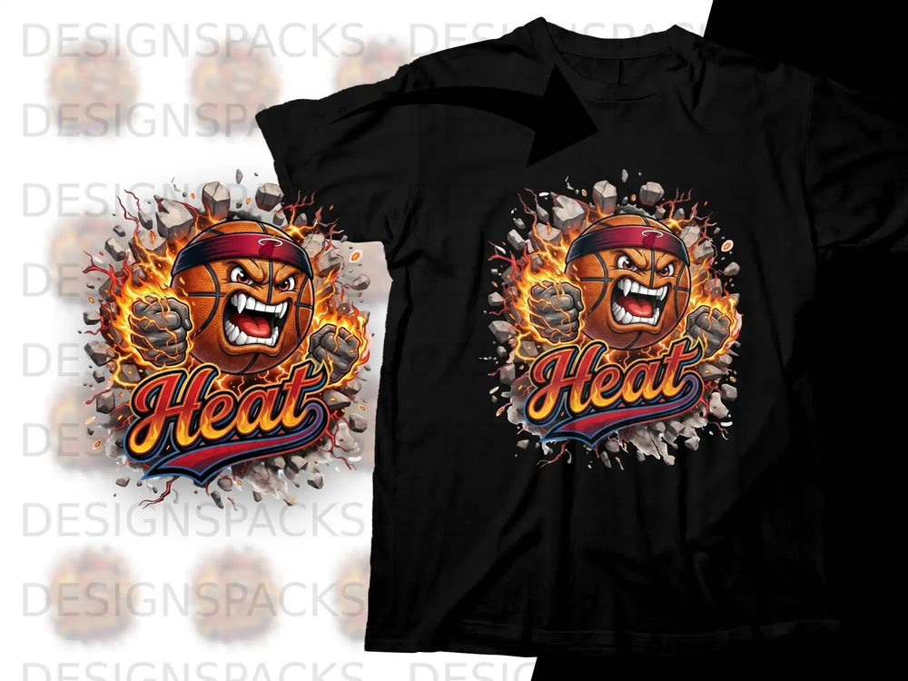 Basketball character with "Heat" logo bursting from shattered surface.