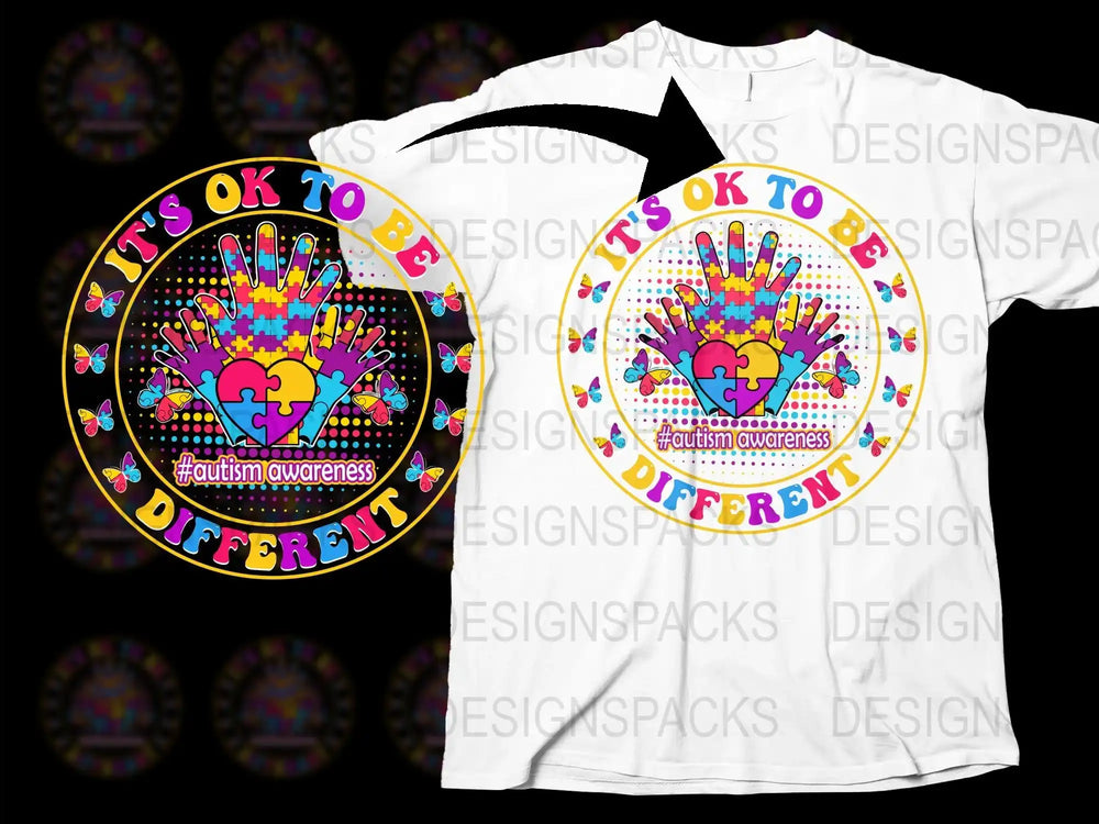 Autism Awareness T-Shirt, Colorful Hands Heart Design, It's OK to Be Different Tee, Unisex Adult and Kids Sizes Available