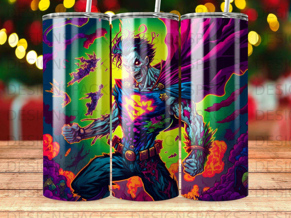 Zombie character with glowing eyes, purple and green accents, and tattered clothing.