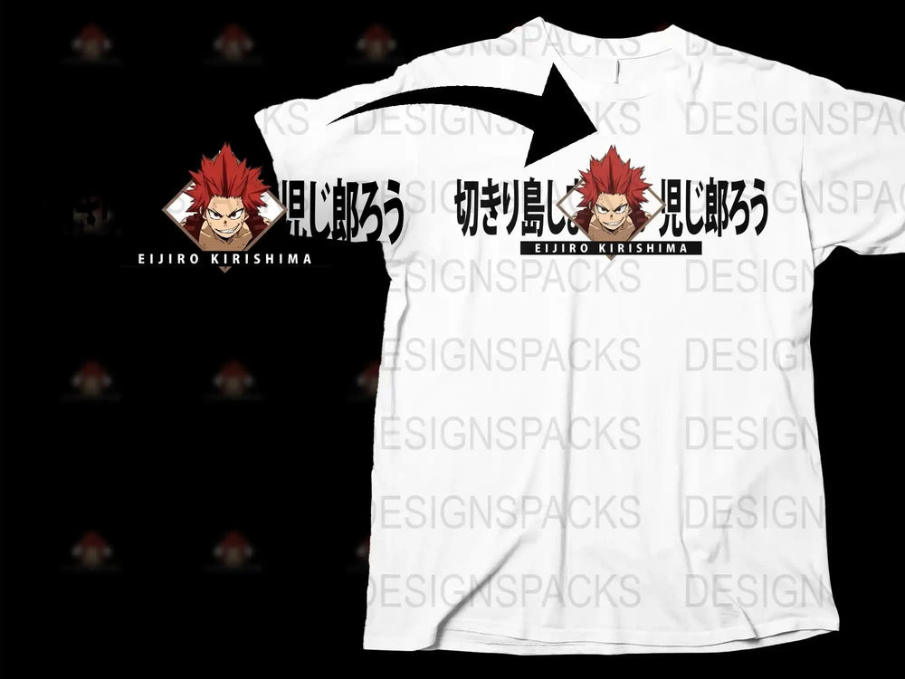 Eijiro Kirishima Anime Graphic T-Shirt, Unisex Manga Character Tee, Fan Gift Idea, Casual Cosplay Apparel, White Cotton Shirt