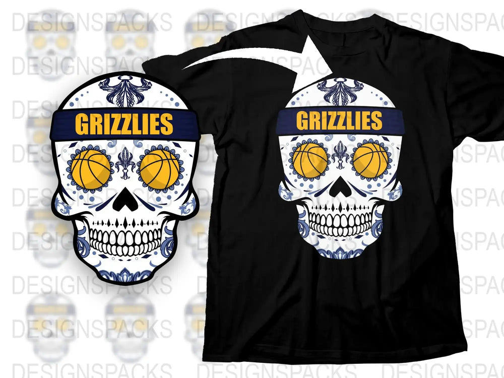 Grizzlies Skull Basketball T-Shirt, Sports Fan Team Apparel, Unique Graphic Tee