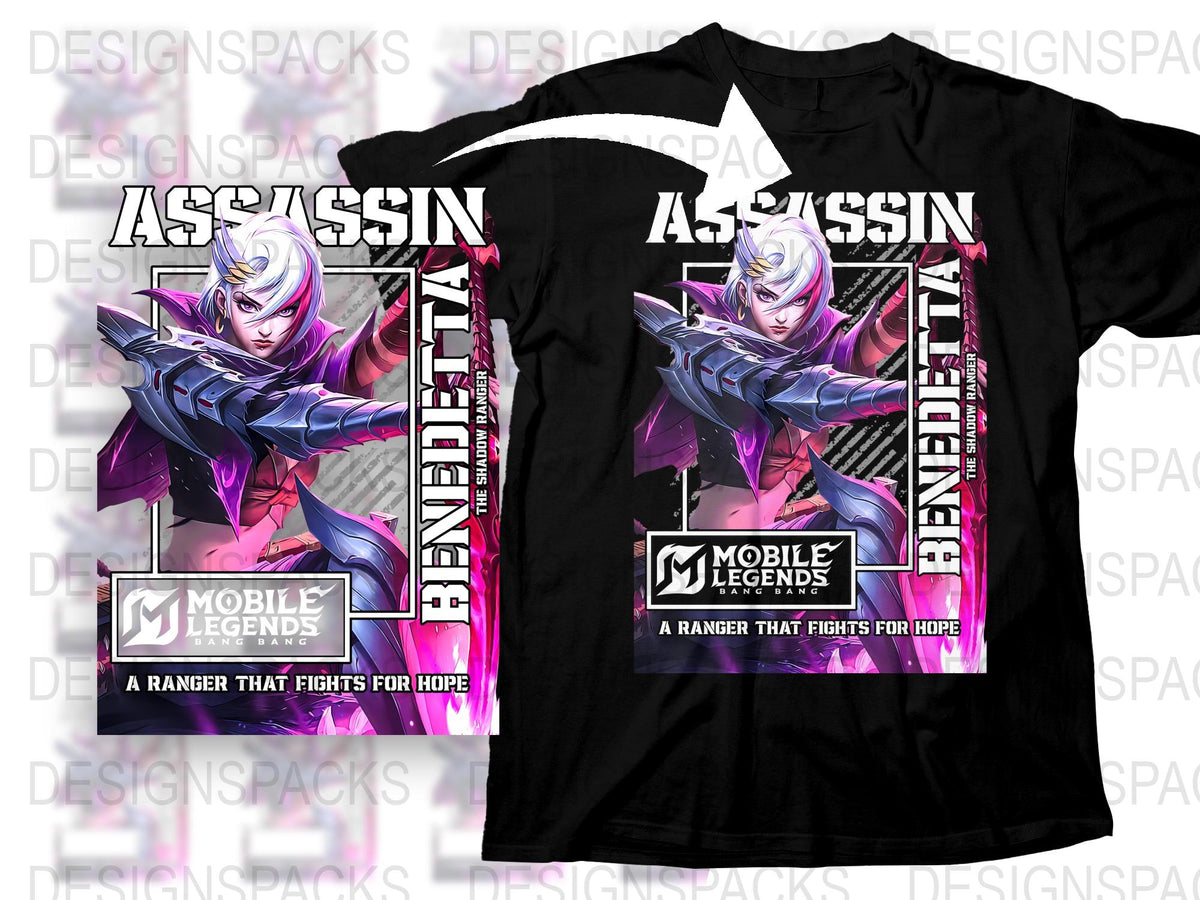 Mobile Legends Assassin Benedetta T-Shirt, Pink Graphic Tee, Gamer Apparel