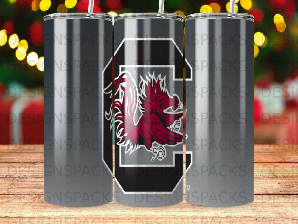 Tumbler with University of South Carolina Gamecocks logo.