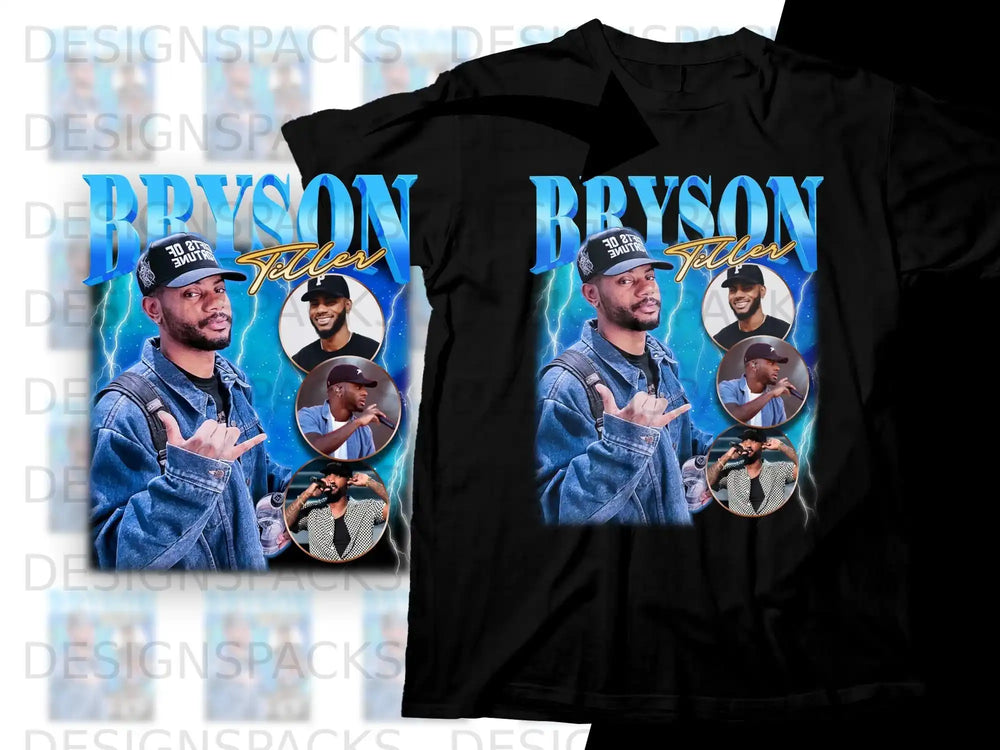 T-shirt with "BRYSON TILLER" and circular photos of the artist.