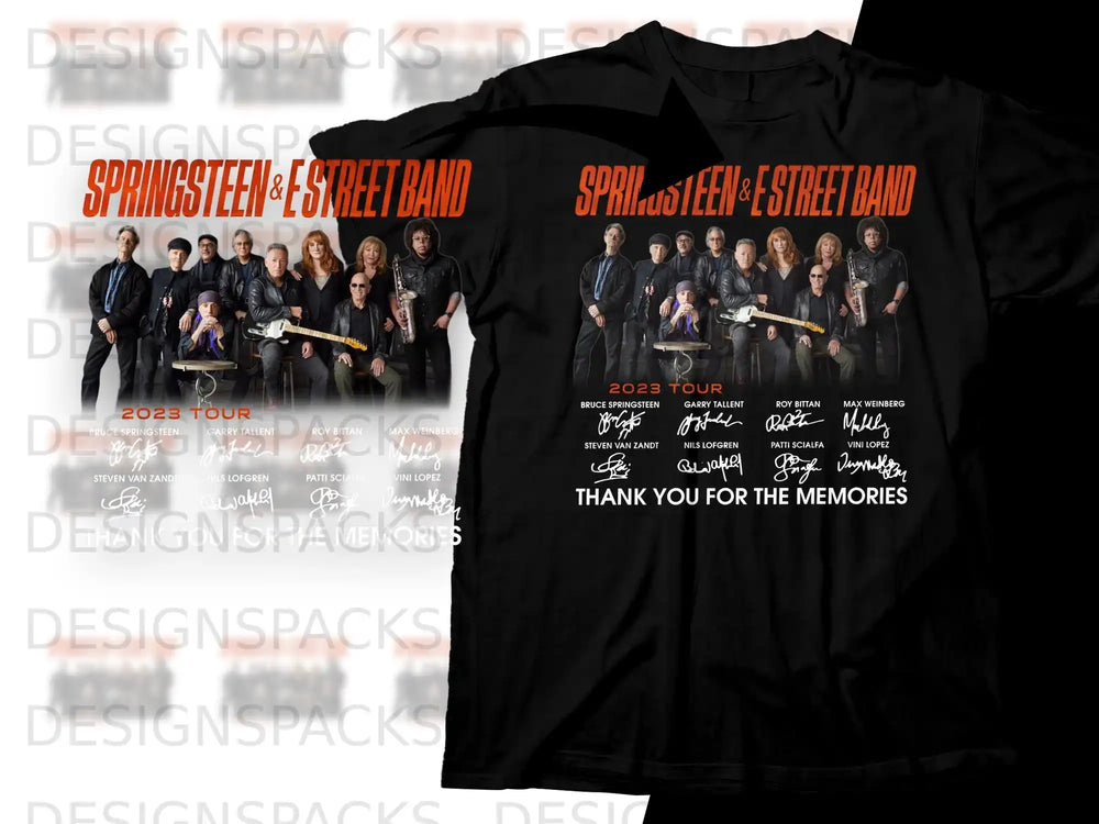 Bruce Springsteen and E Street Band 2023 Tour t-shirt with band photo and signatures.