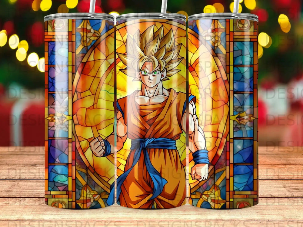Goku from Dragon Ball Z in a stained glass window design.