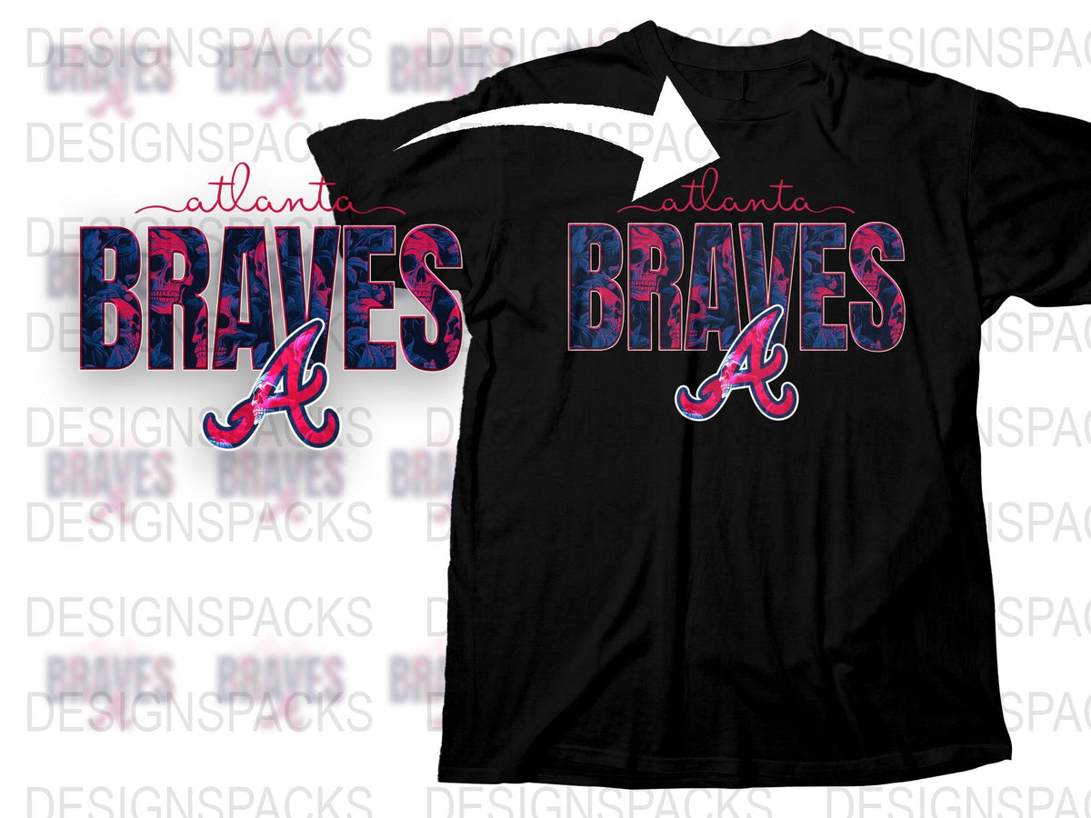 Atlanta Braves T-Shirt, Black Cotton Tee, Baseball Team Logo, Casual Sports Apparel, Men's Fashion