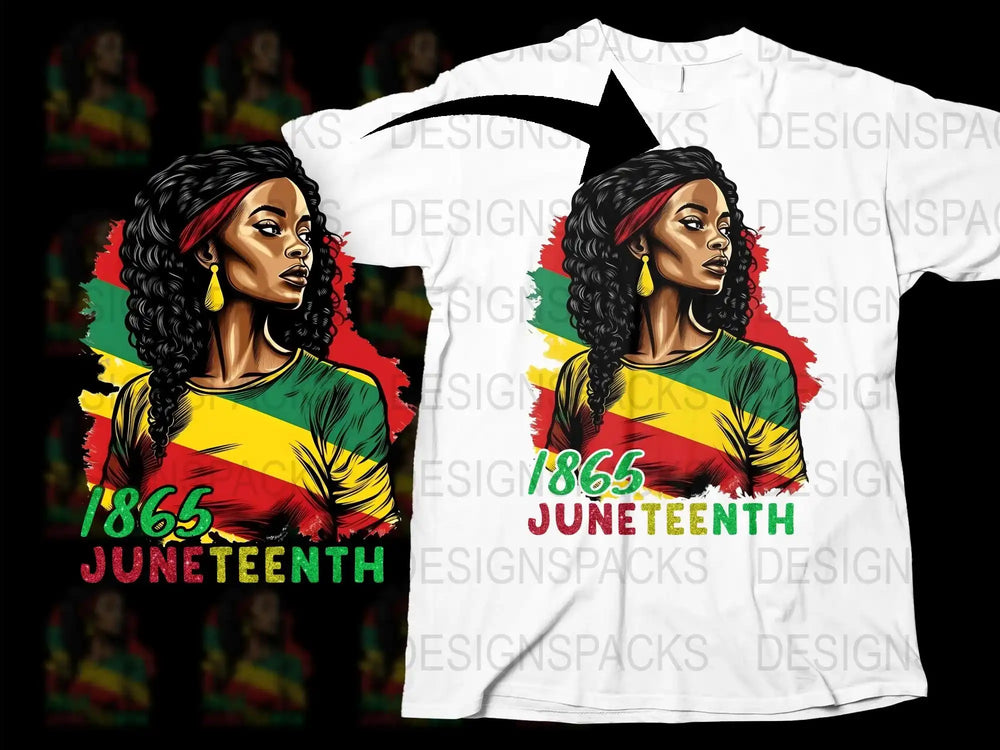 Juneteenth 1865 T-Shirt, African American Woman, Red Yellow Green, Freedom Celebration Tee, Black History Month Apparel