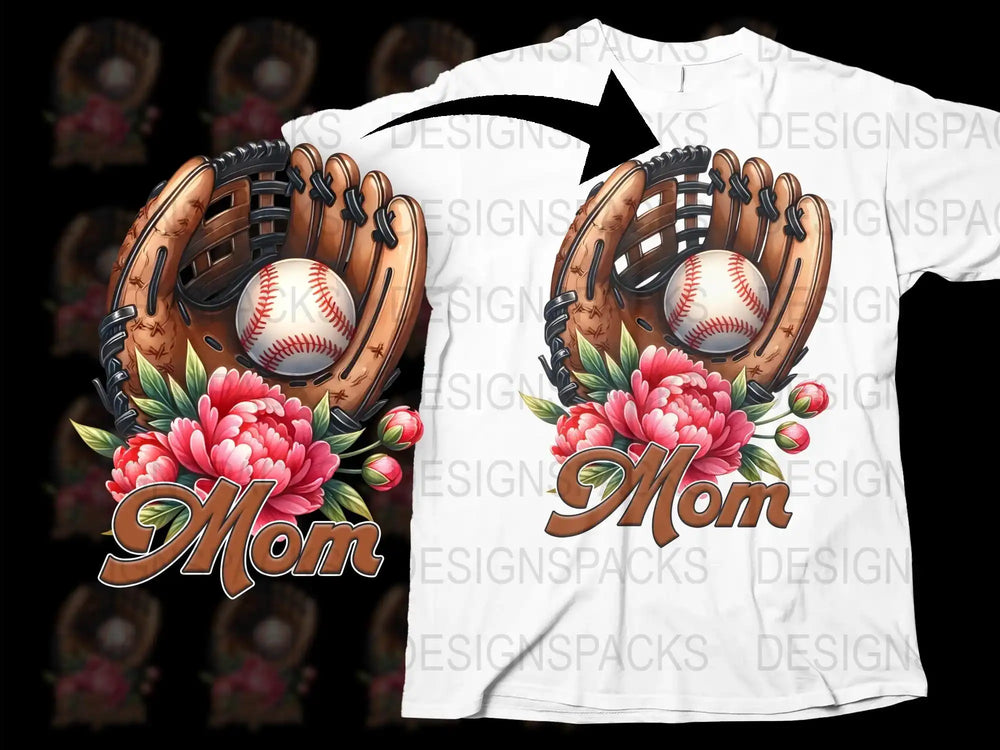 Mom Baseball Glove T-Shirt, Floral Sports Tee, Mother's Day Gift, Softball Mom Shirt, Casual Wear, Floral Print Top