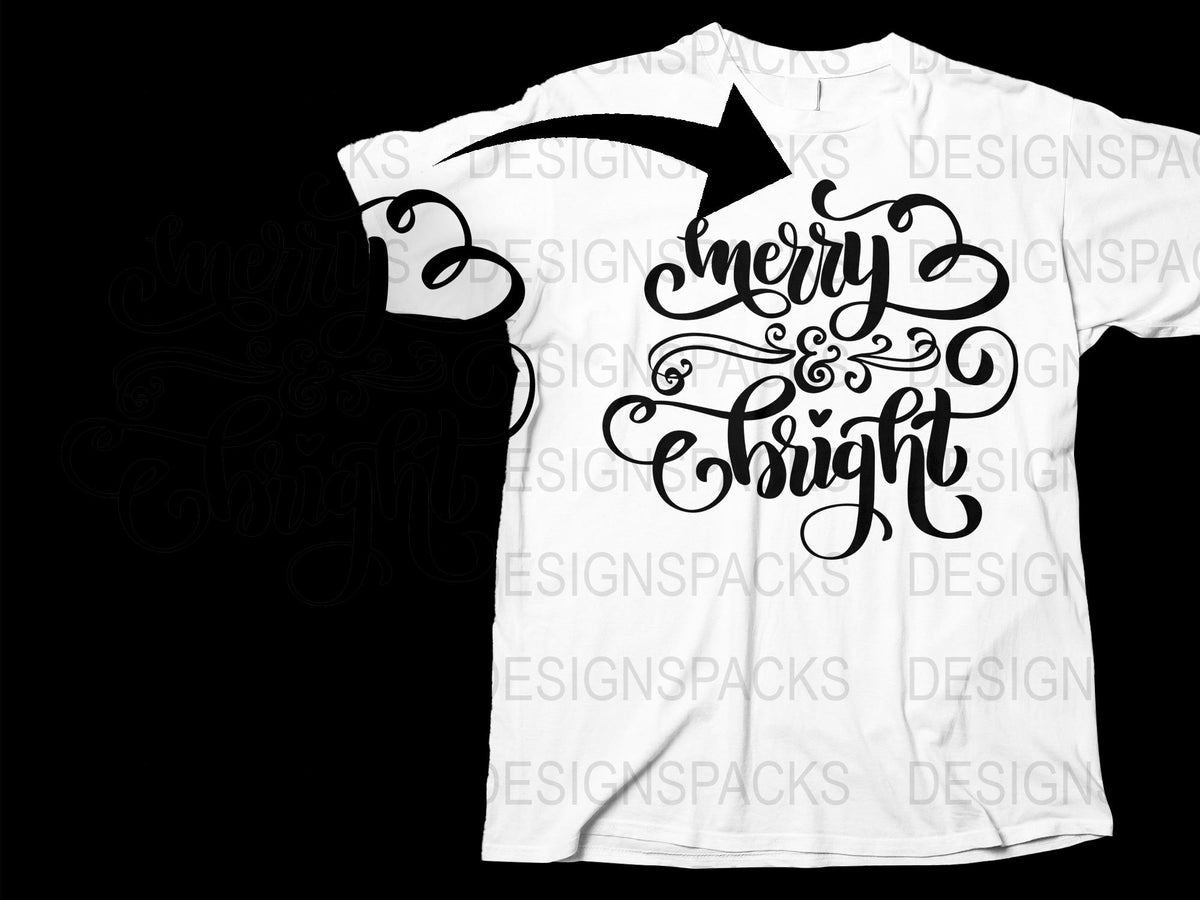 Merry and Bright Holiday T-Shirt, Festive Christmas Typography Tee, Casual Winter Fashion