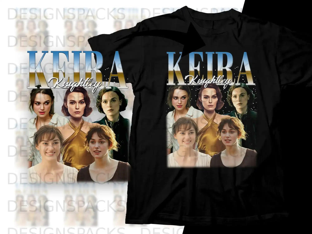 Keira Knightley collage on black t-shirt design.