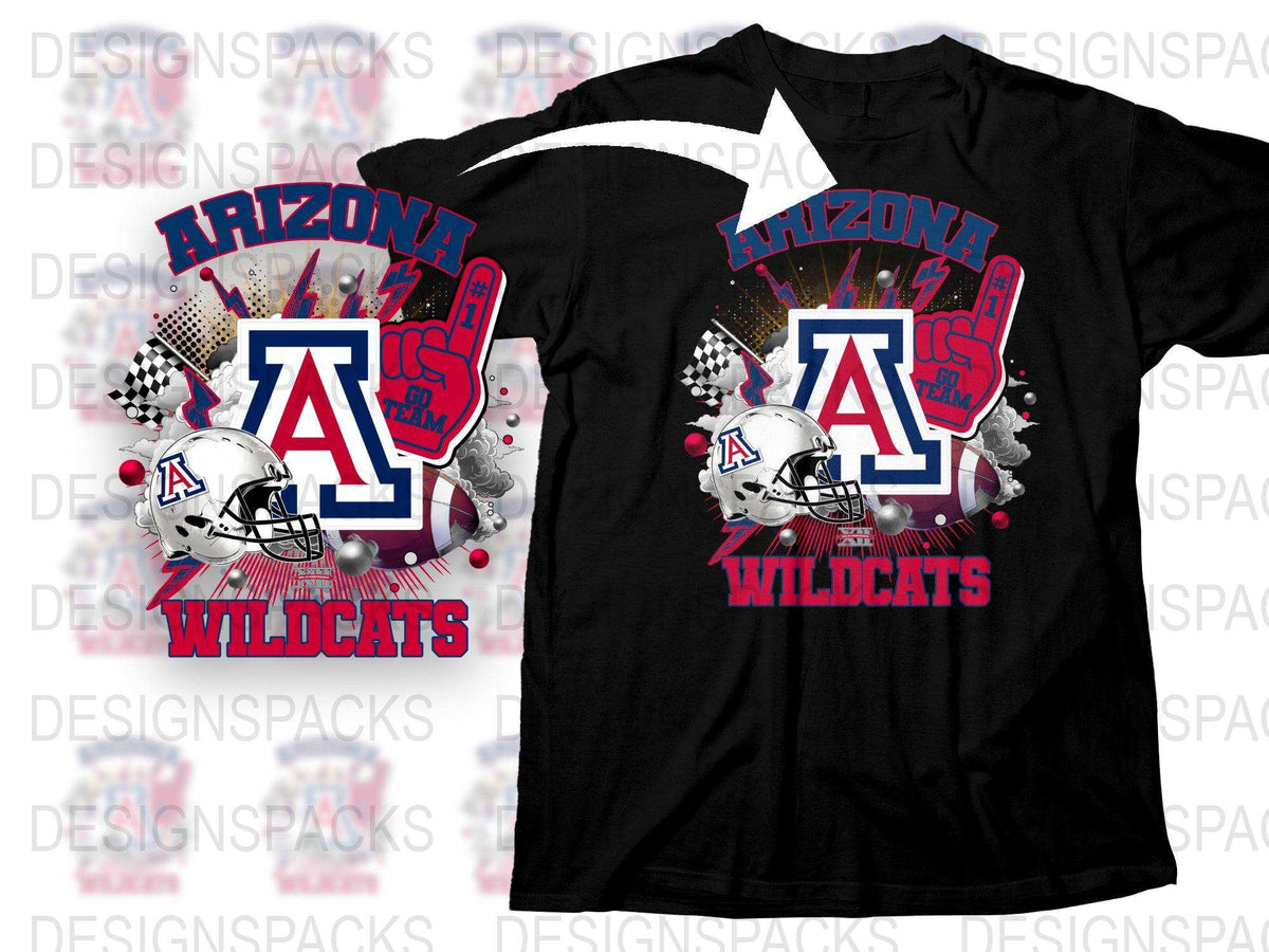 Arizona Wildcats T-Shirt, University of Arizona Sports Fan Gear, College Football Apparel, Black Tee with Team Graphics