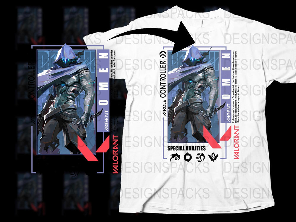Valorant Agent Omen T-Shirt, Graphic Tee, Gamer Fashion, Unisex Adult Clothing, Cool Gift Idea