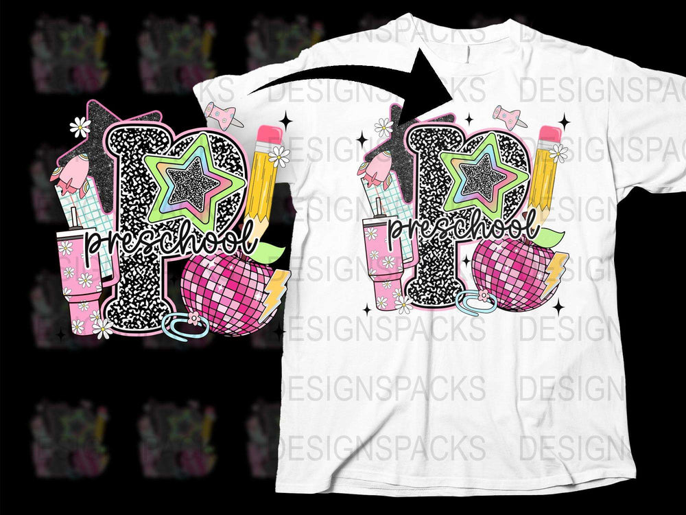 Preschool T-Shirt Fun Graphic Print Kids Star Pencil Crayon Design Casual Top