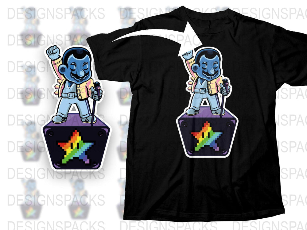 Retro Pixel Art Blue Character T-Shirt, Vintage Gamer Style Graphic Tee, Unique Design Cotton Shirt for All Ages