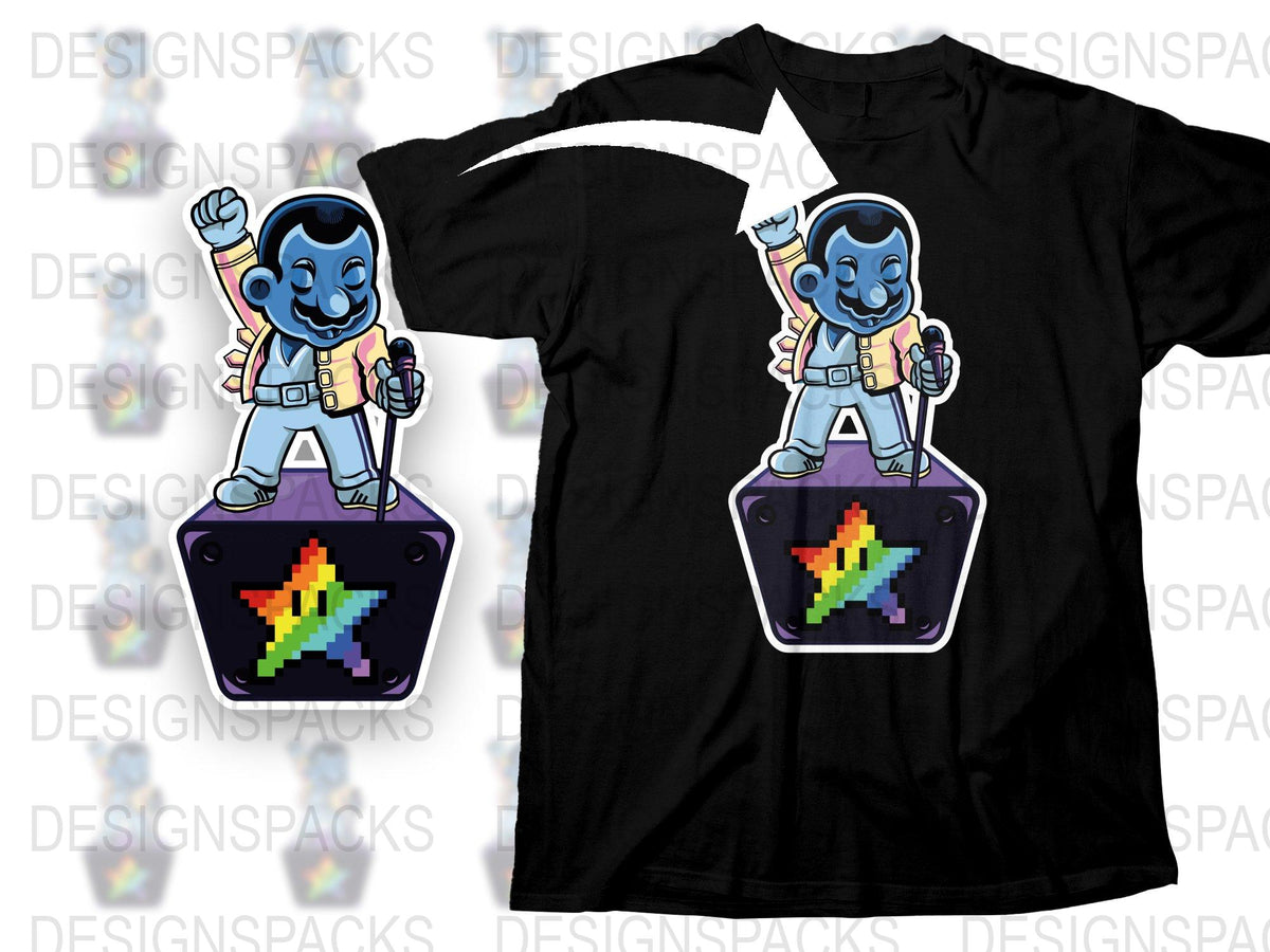 Retro Pixel Art Blue Character T-Shirt, Vintage Gamer Style Graphic Tee, Unique Design Cotton Shirt for All Ages