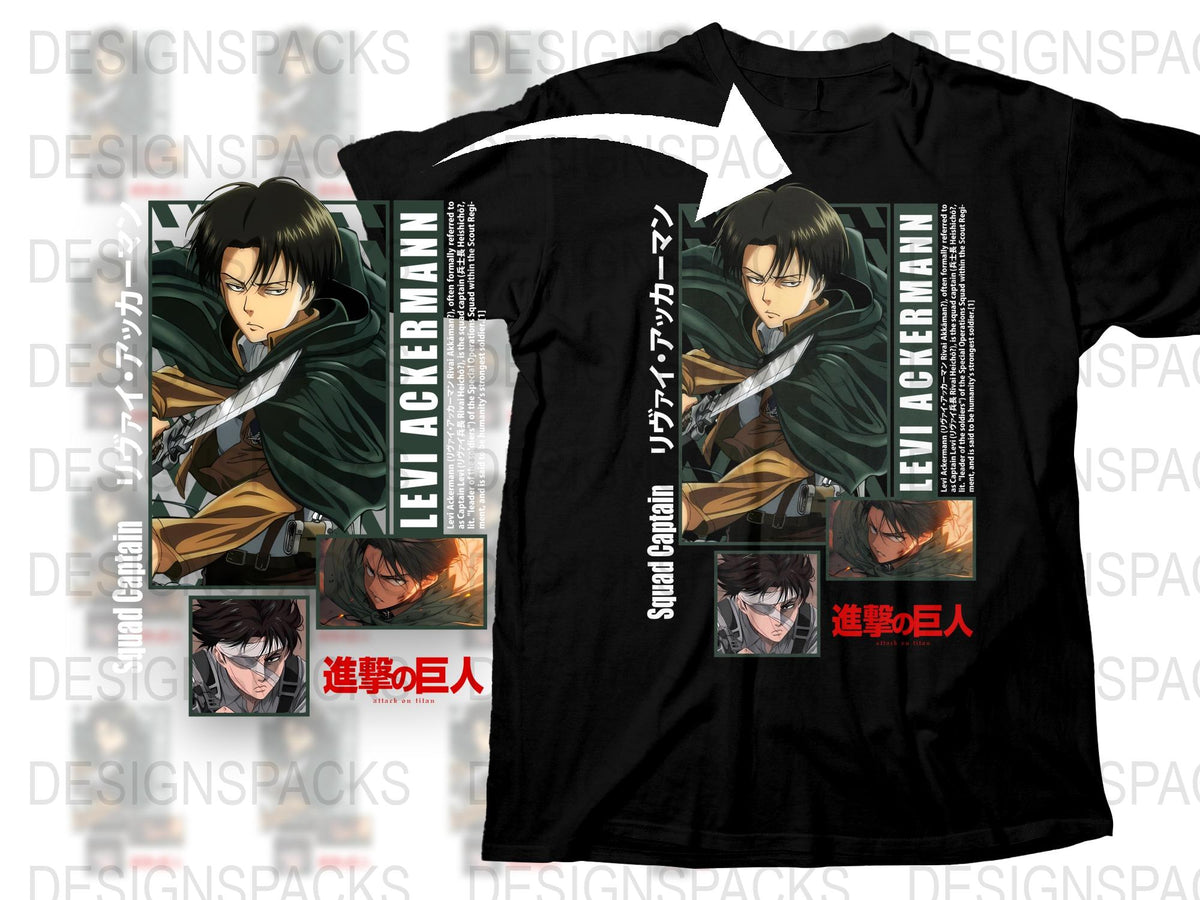 Attack on Titan Levi Ackerman Graphic T-Shirt, Anime Inspired Tee, Unisex Cotton Shirt, Black Manga Character Design, Fan Merchandise
