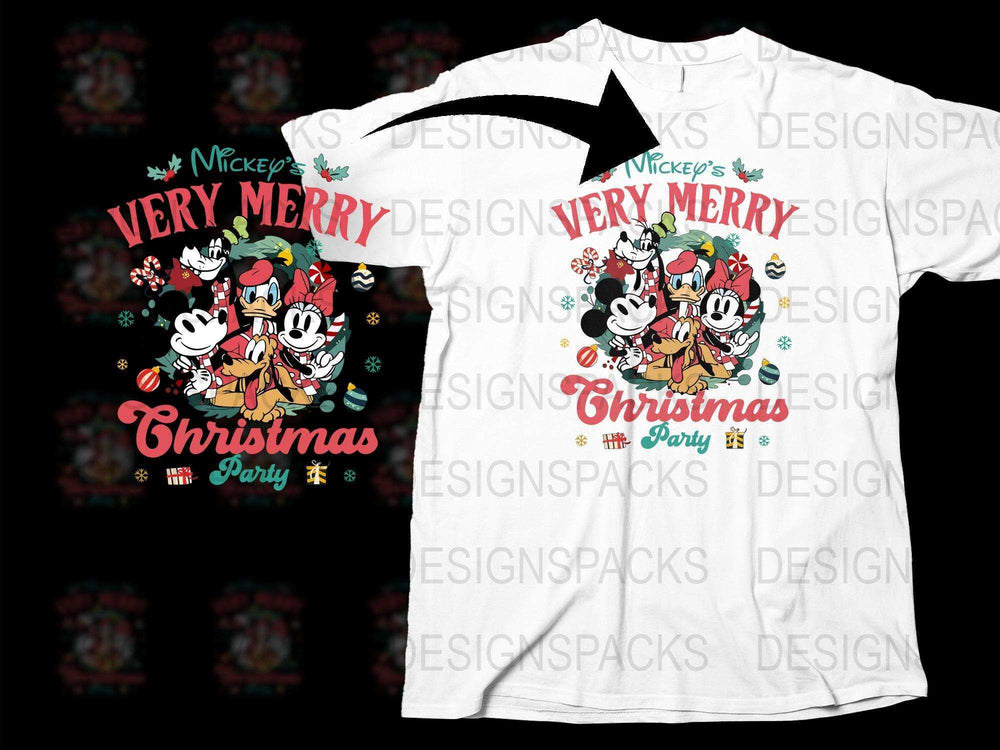 Mickey and Minnie Christmas Party T-Shirt, Festive Holiday Disney Tee, Family Matching Outfit, Unisex Kids and Adults Sizes