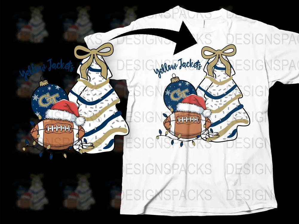 Yellow Jackets Football T-Shirt, Christmas Snow Globe Design, Festive Sports Apparel, Holiday Gift