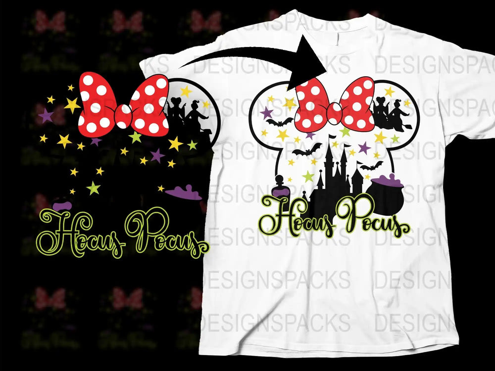 Magical Castle and Fairy Tale Characters T-Shirt, Red Polka Dot Bows, Family Vacation Apparel