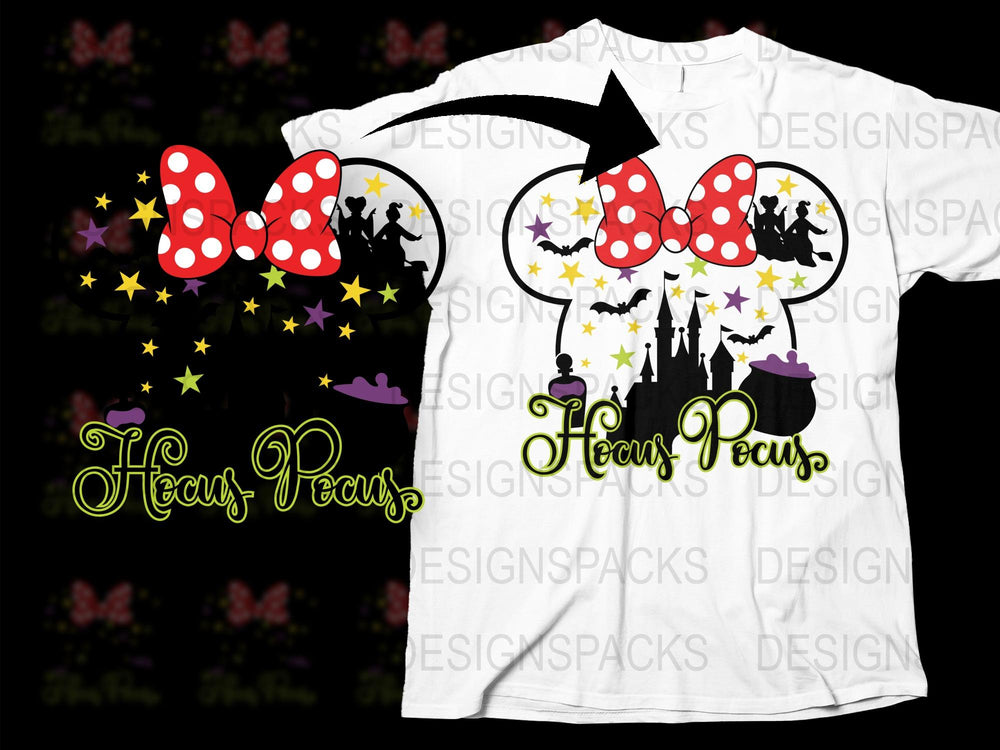 Magical Castle and Fairy Tale Characters T-Shirt, Red Polka Dot Bows, Family Vacation Apparel