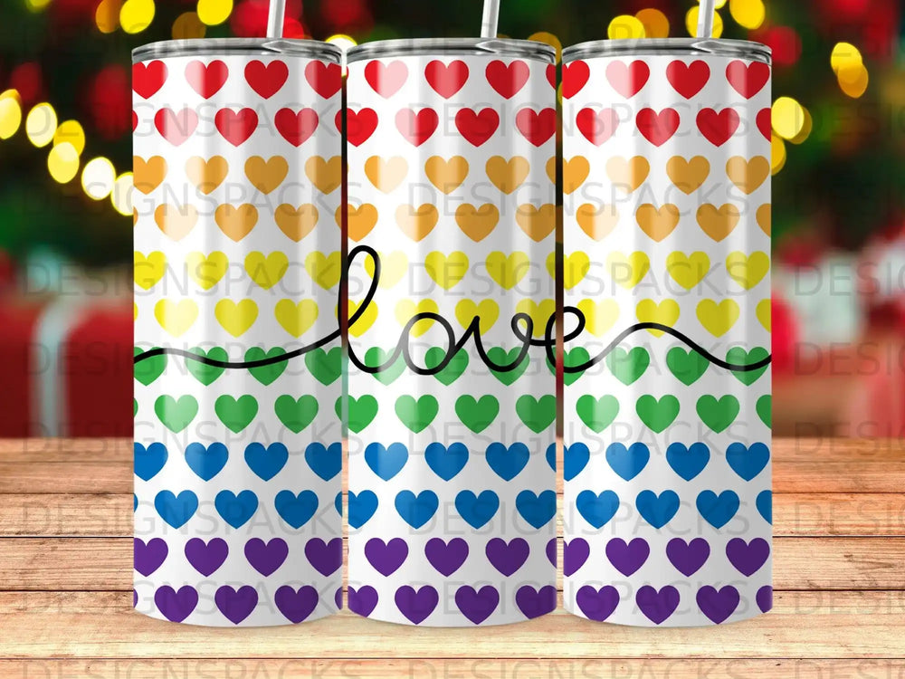 Rainbow Hearts Love Script Pattern Tumbler product type