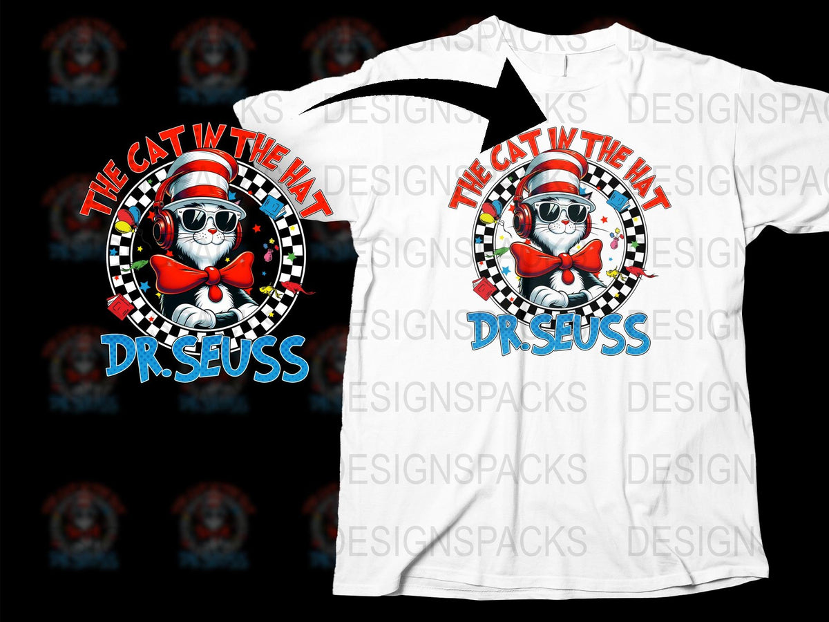 Dr. Seuss The Cat in the Hat Graphic T-Shirt, Kids and Adult Sizes, Fun Cartoon Apparel